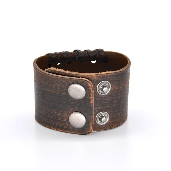 Retro Punk Leather Men Women Bracelet Cross Cuff - Picture 6 of 6